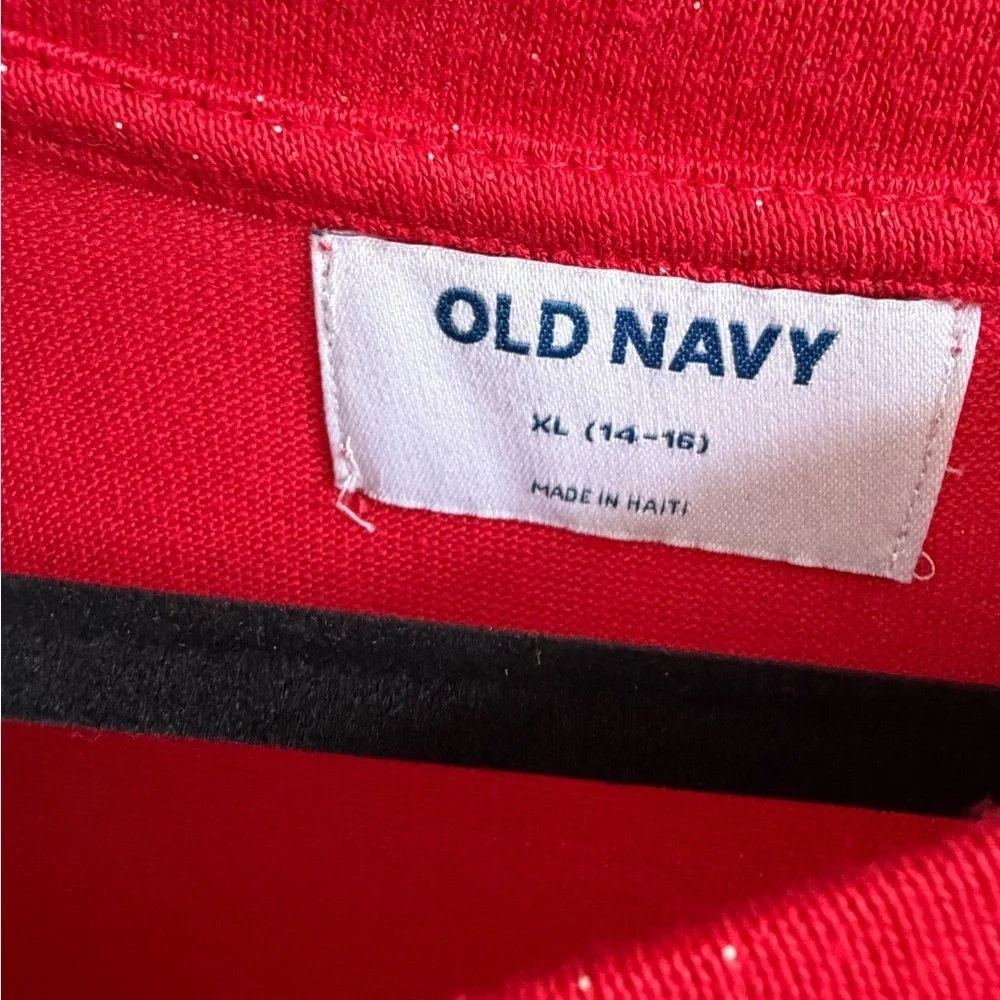 Girls XL 14 16 Old Navy Red Long Sleeve Tee glitter sparkle metallic top tee